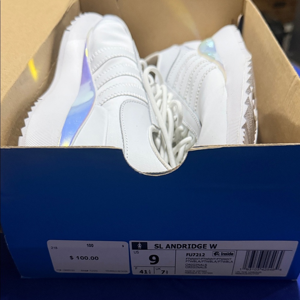White Sneakers with Iridescent Detail